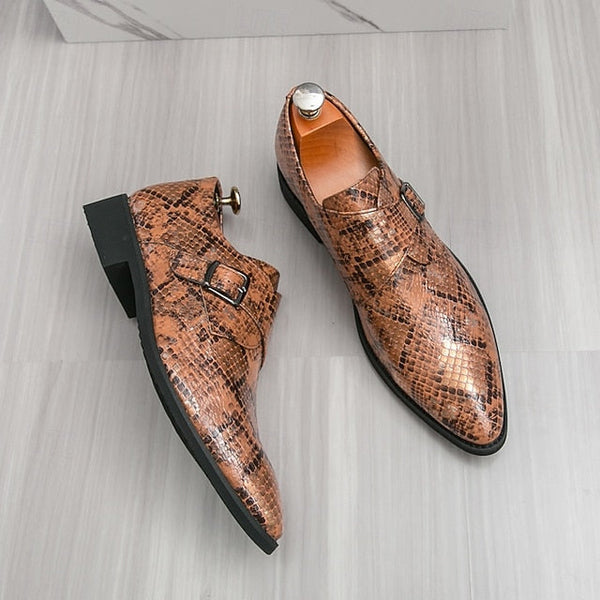 Formal Brown Print Snake Shoes Strap Monk Men Classic – for FashionChic