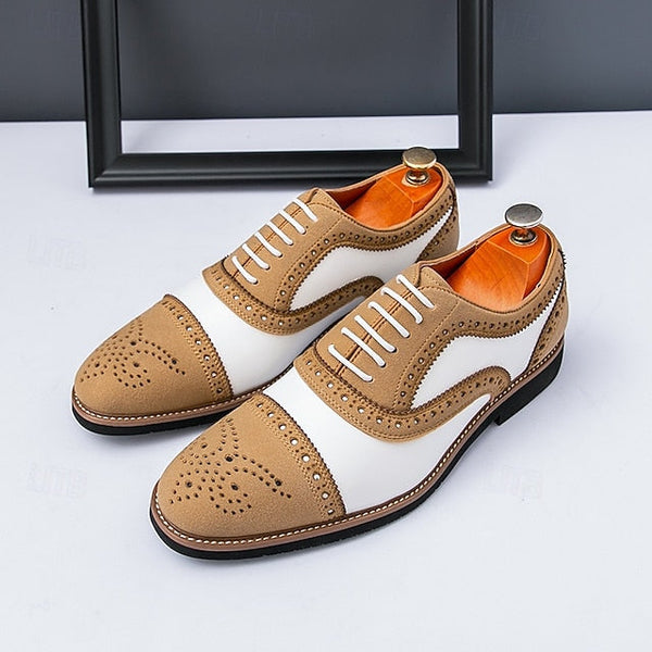 Men's Classic with Brogue Brown Oxford White Shoes and FashionChic
