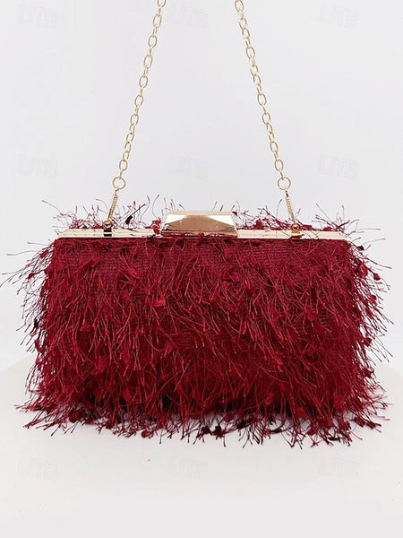 Chain Women's Evening Strap Feathered with Chic Clutch FashionChic