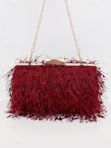 Chain Women's Evening Strap Feathered with Chic Clutch FashionChic