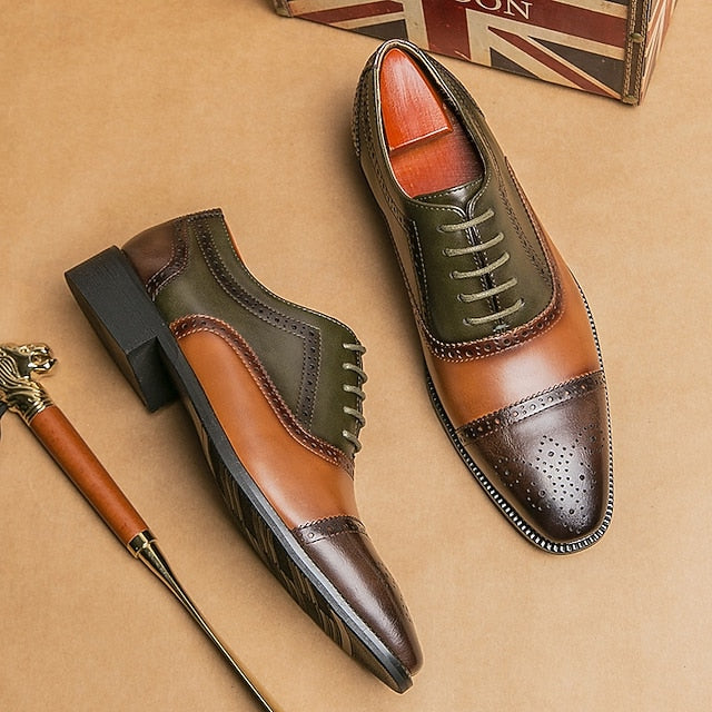 Men's Faux Shoes Leather Brown Oxford Wingtip – Black and FashionChic