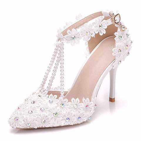 Wedding Shoes Heel Pointed High Women's Lace Bridal FashionChic