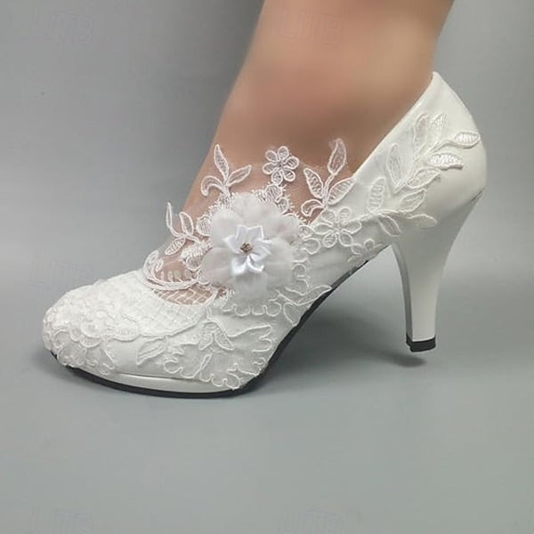 White Floral – Bridal Lace Wedding Heels Elegant Women's FashionChic