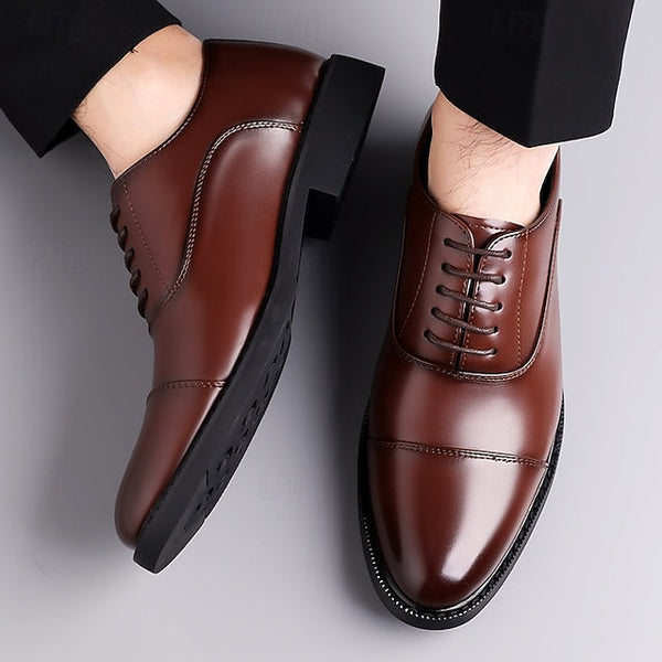 Shoes Dress Brown Oxford Design Cap-Toe Classic Men's – FashionChic