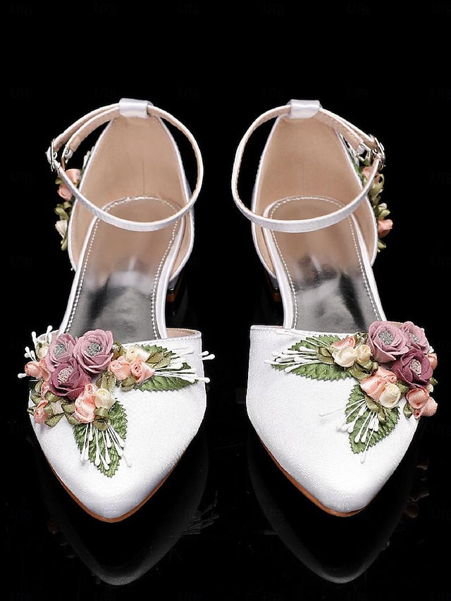 – Embroidered Shoes Floral with Clutch Matching Flat White FashionChic