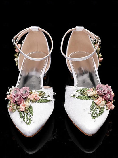– Embroidered Shoes Floral with Clutch Matching Flat White FashionChic