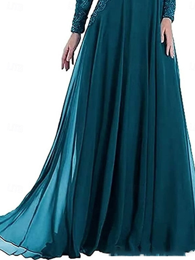 A-Line of Crew the Neck Bride Floor Elegant Mother Party Dress FashionChic