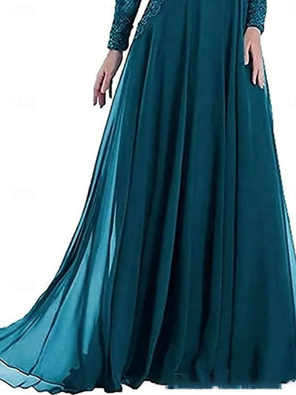A-Line of Crew the Neck Bride Floor Elegant Mother Party Dress FashionChic