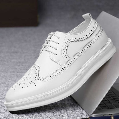Shoes White Lace-Up Stylish Derby Brogue Leather - Men's FashionChic