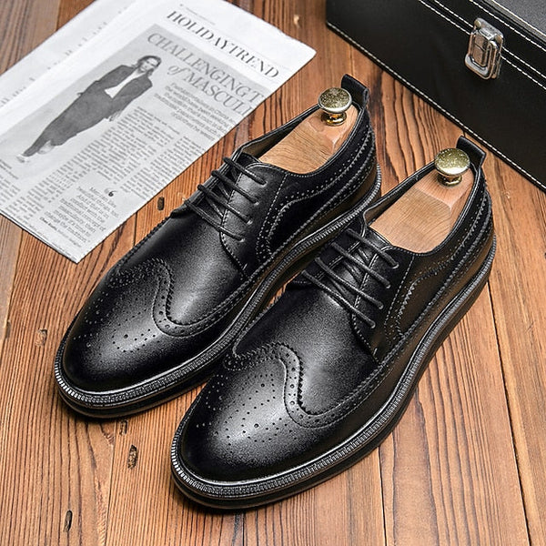 Shoes White Lace-Up Stylish Derby Brogue Leather - Men's FashionChic