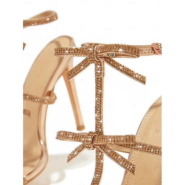 Sandals Knot Gold – Sparkly Strappy Women's Bow Stiletto FashionChic