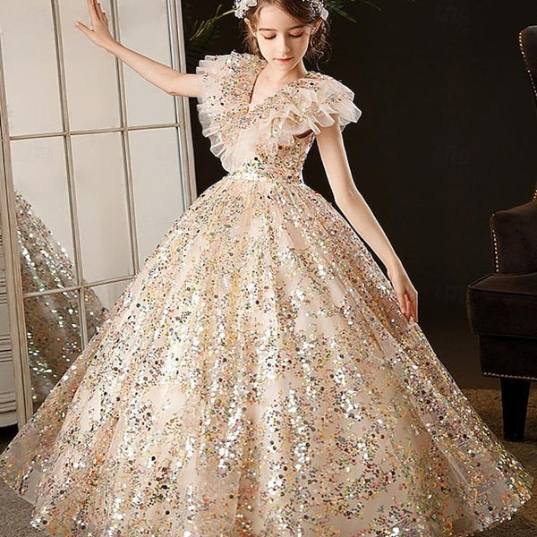 Flower Kids Solid Dress Color 3/4 Girl Girls' Party FashionChic