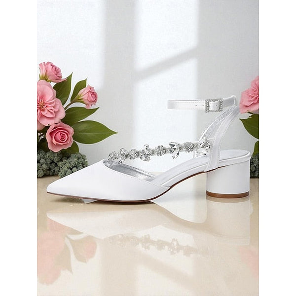 Purple Heel Pumps Women's Satin Block with Rhinestone FashionChic