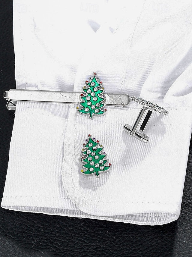 Festive Men's - and Cufflinks Clip Tree Set Christmas Tie FashionChic