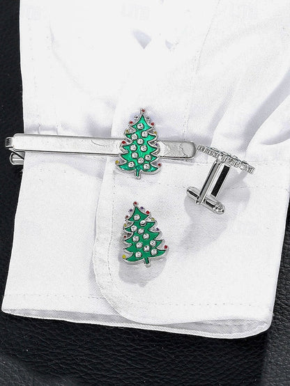Festive Men's - and Cufflinks Clip Tree Set Christmas Tie FashionChic