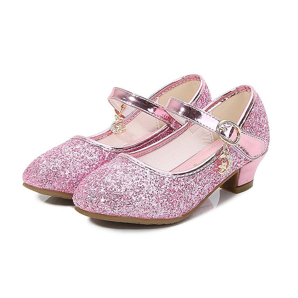 Mary Shoes Heel Low Glitter Dress Girls' - Sparkly Jane FashionChic
