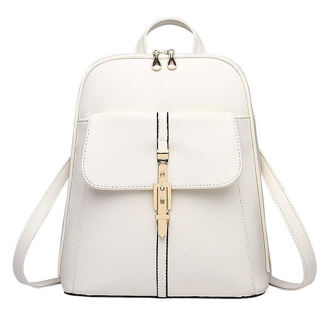 Women's Lock Black Leather Faux Purse Backpack with Gold FashionChic