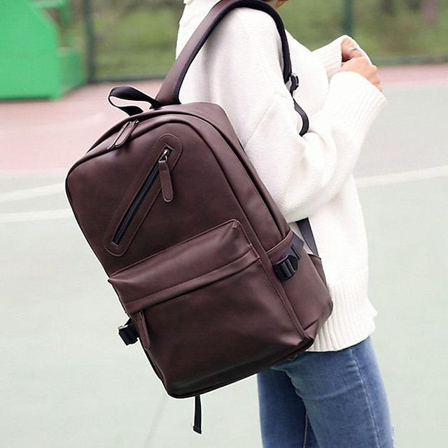 with Leather Backpack Black Faux Front Zipper Men's Pocket FashionChic