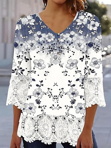 Women's Elegant Lace Tops Eyelet Blouse Casual Ombre Floral FashionChic