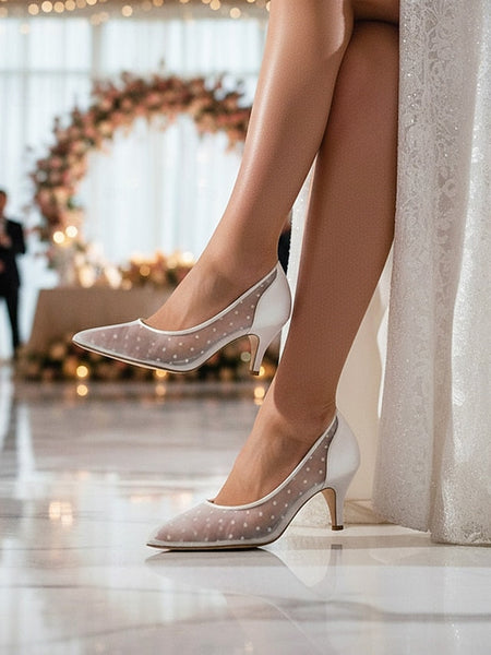 Low Dot and Mesh Wedding Polka Shoes White with Women's FashionChic