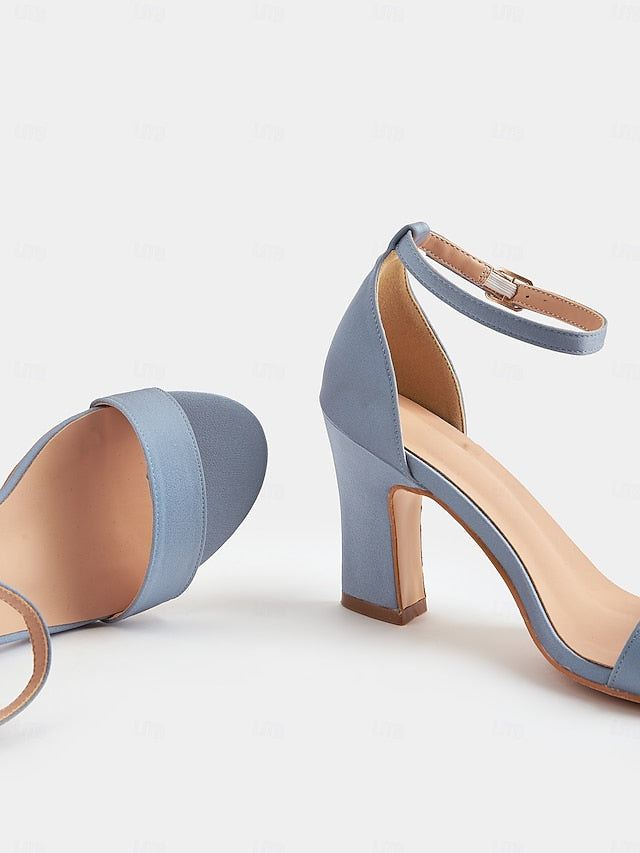 Women's Light Blue Heel Open High - Toe Sandals Ankle Strap FashionChic