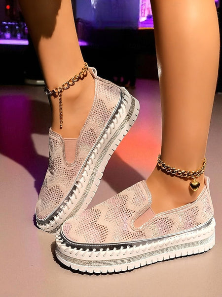 Glitter Sneakers with Slip-On Platform Mesh Women's FashionChic