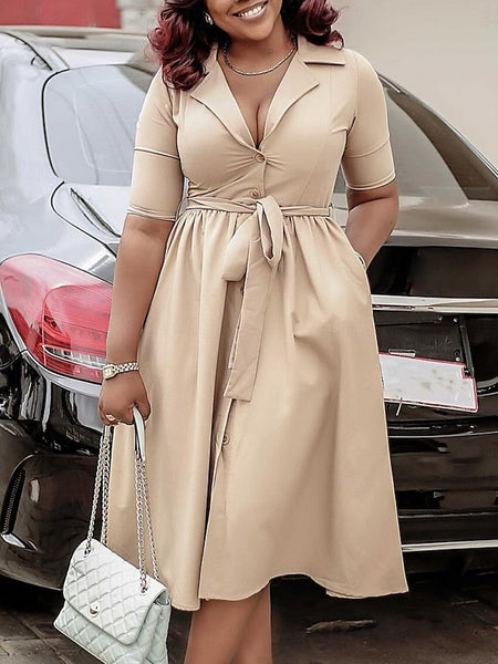 Women's Midi Dress Shirt Dress A Line Dress Elegant Formal FashionChic