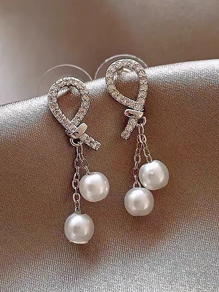 rhinestone earrings with imitation pearl teardrop Women's FashionChic