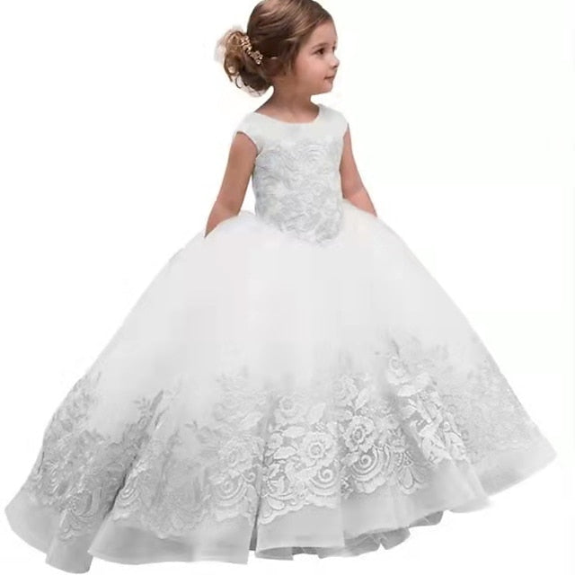 Kids Colored Girl Flower Dress Floral Solid Girls' FashionChic