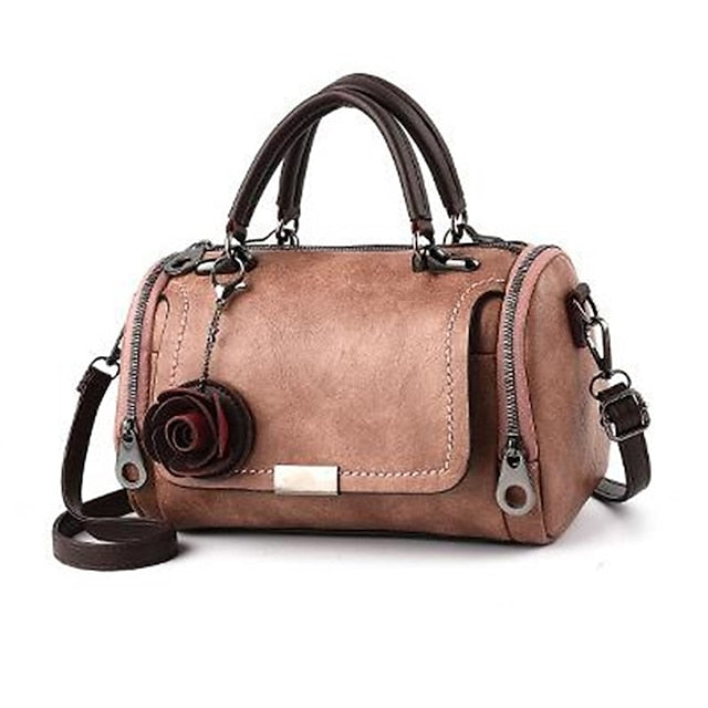Vintage-Style Floral Handbag Women's Faux with Leather FashionChic
