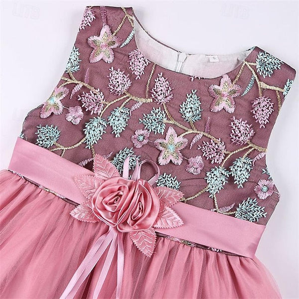 Dress Girls' Girl Flower Party Sleeveless 3D FashionChic