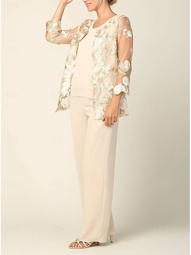 Mother Crew Neck of Elegant the Bride 3 Piece Pantsuit Dress FashionChic