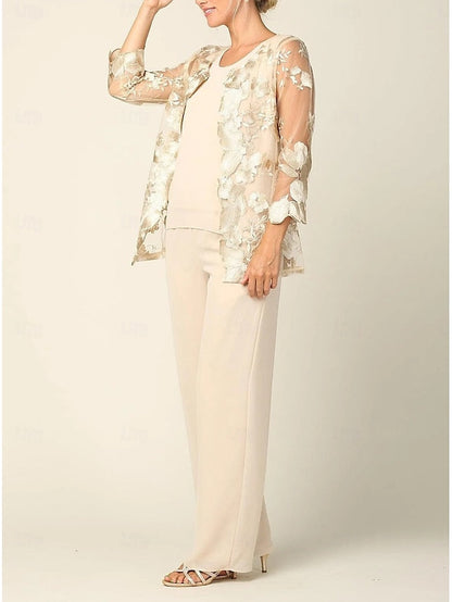 Mother Crew Neck of Elegant the Bride 3 Piece Pantsuit Dress FashionChic