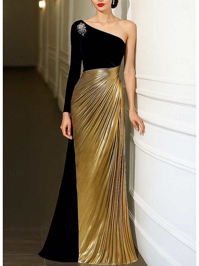 Gold Gown Evening Black Elegant A-Line Formal Wedding Dress FashionChic
