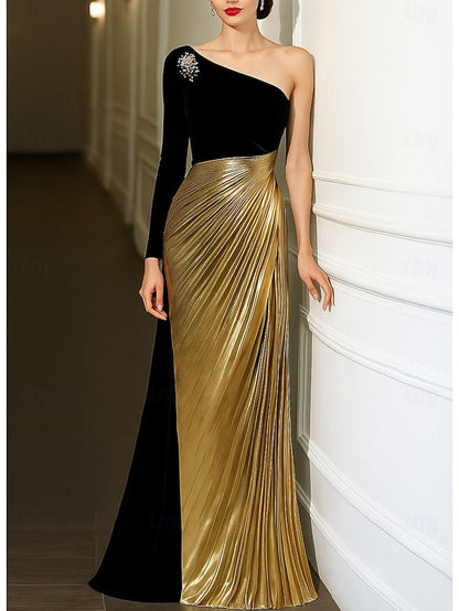 Gold Gown Evening Black Elegant A-Line Formal Wedding Dress FashionChic