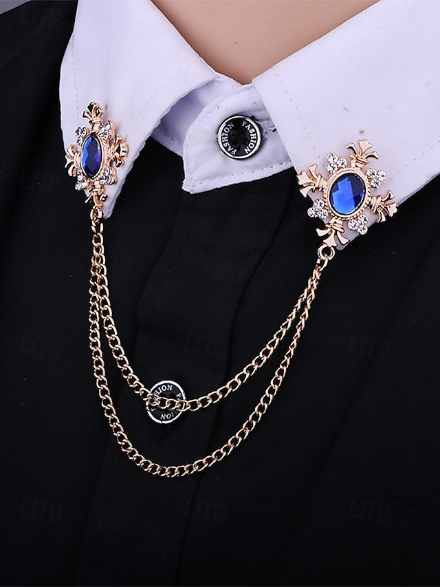 Elegant Double Blue Vintage – Chain Gem Collar Brooch FashionChic