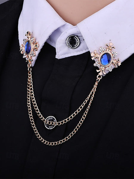Elegant Double Blue Vintage – Chain Gem Collar Brooch FashionChic