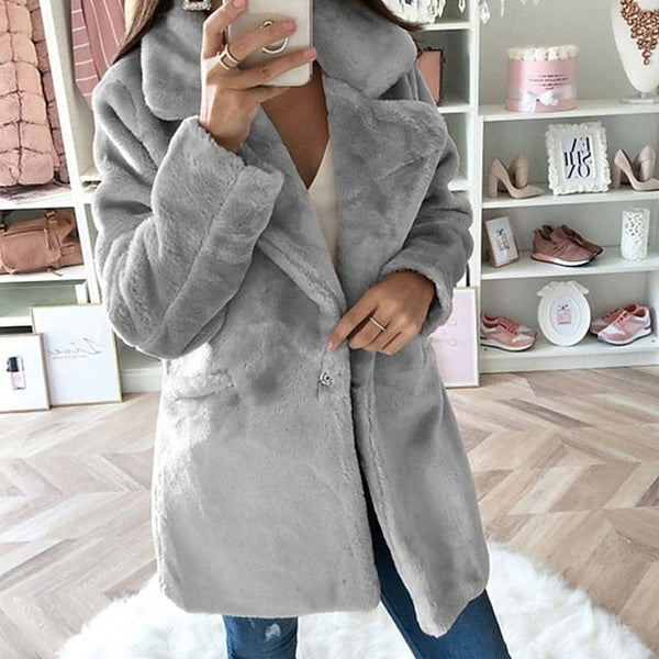 Women's Pocket Faux Coat Fur Casual Warm Comfortable FashionChic
