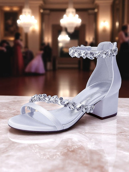 Women's Crystal Purple - Block Satin Sandals Heel FashionChic