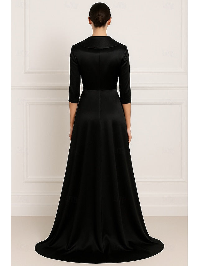 Gold A-Line Evening Wedding Elegant Dress Gown Formal Black FashionChic