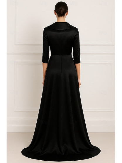 Gold A-Line Evening Wedding Elegant Dress Gown Formal Black FashionChic