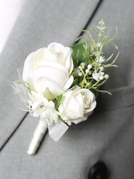 White Boutonniere and Set Corsage Rose – Wrist Elegant FashionChic
