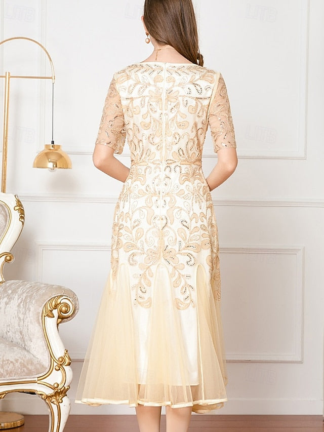 Party A-Line Elegant Beaded Vintage V the Dress Mother Bride of FashionChic