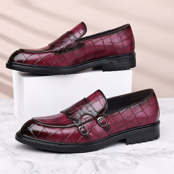 Loafers – Leather Crocodile Faux Pattern with Brown Men's FashionChic