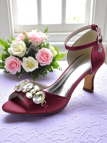 Open Satin and with Strap Ankle Toe Heels Women's Black FashionChic