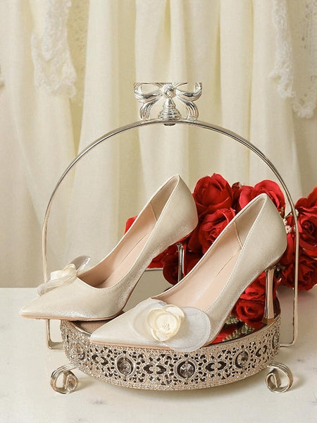 Heels - Pointed Wedding Women's Satin Floral Ivory Elegant FashionChic