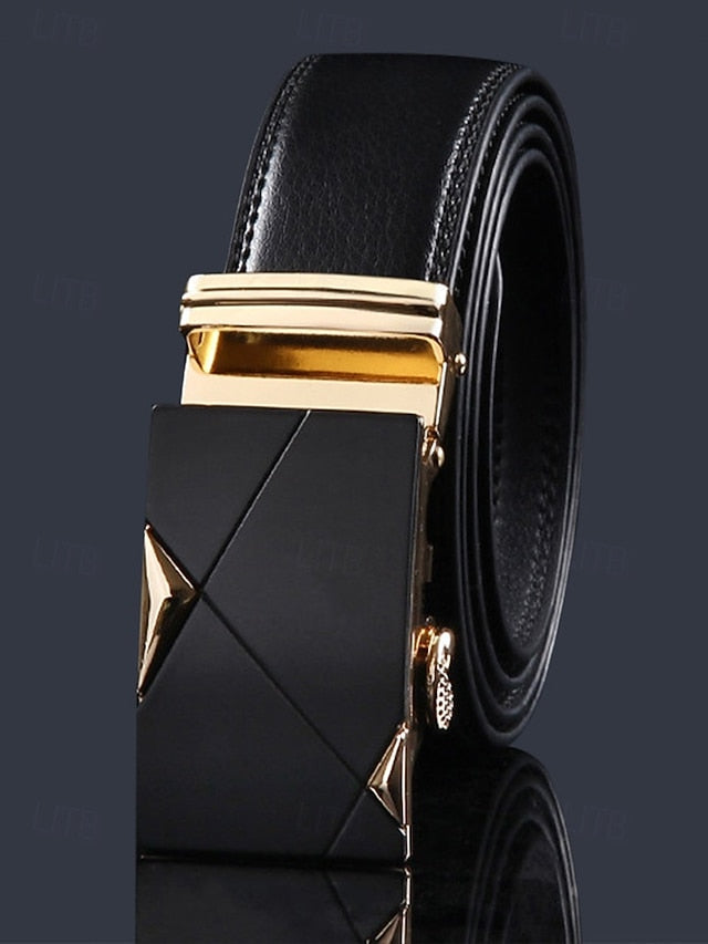 Metal Black with Leather Elegant Adjustable Belt Men's FashionChic