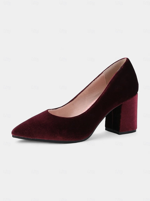 Elegant Block Pointed Pumps Green - Women's Heel Toe Velvet FashionChic