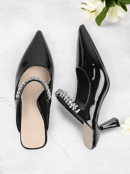 Slip-On Women's Heeled Embellished Pointed-Toe Rhinestone FashionChic