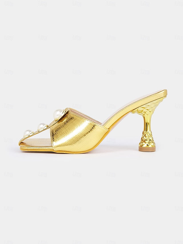 with Mules Women for Pearl Elegant – Gold Detailing Open-Toe FashionChic